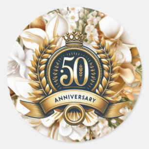 Witte en gouden bloemen 50e Jubileum Ronde Sticker