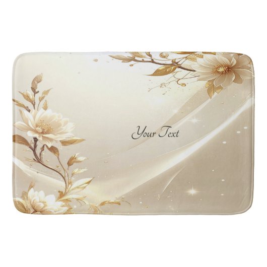 Witte en Gouden Bloemen Badmat (Voorkant)
