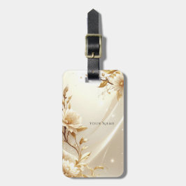 Witte en gouden bloemen bagagelabel