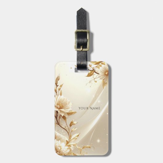Witte en gouden bloemen bagagelabel (Voorkant verticaal)