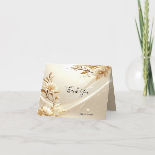 Witte en Gouden Bloemen Bedankkaart (Voorkant)