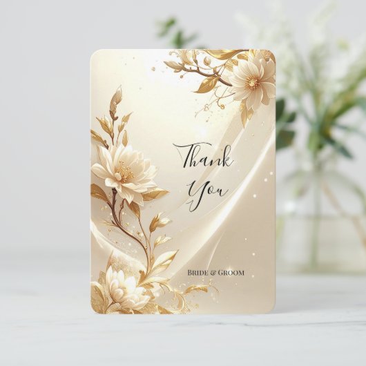 Witte en Gouden Bloemen Bedankkaart (Staand voorkant)