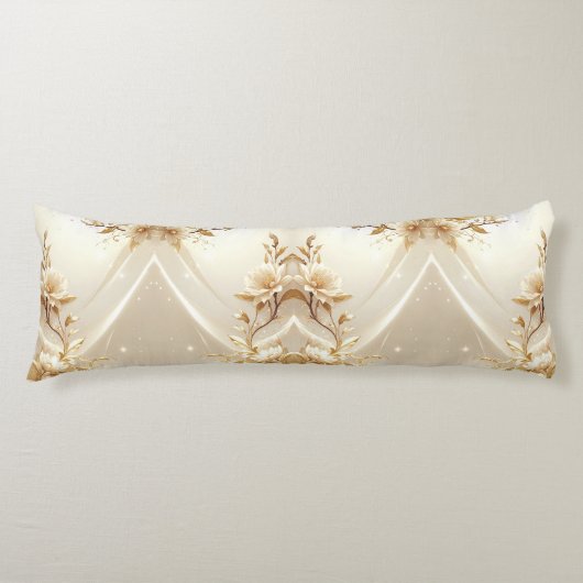 Witte en Gouden Bloemen Body Kussen (Voorkant)