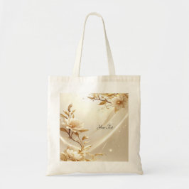 Witte en gouden bloemen boodschappentas tote bag