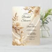Witte en gouden bloemen Bruidsdouche Kaart (Staand voorkant)