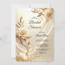 Witte en gouden bloemen Bruidsdouche Kaart