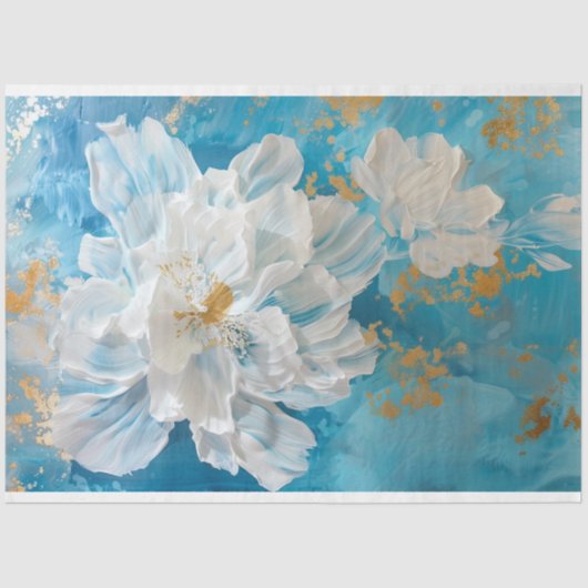 Witte en gouden bloemen bruiloft decoupage tissuepapier (Voorkant)