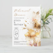 Witte en gouden bloemen bruiloft repetitie kaart (Staand voorkant)