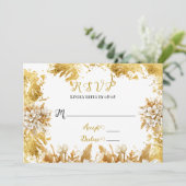 Witte en gouden bloemen bruiloft RSVP Kaarten (Staand voorkant)