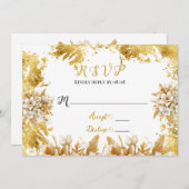 Witte en gouden bloemen bruiloft RSVP Kaarten (Voorkant / Achterkant)