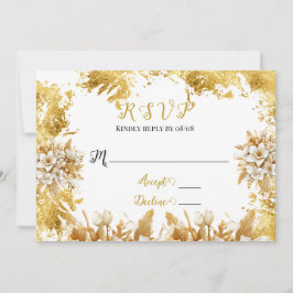 Witte en gouden bloemen bruiloft RSVP Kaarten