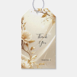 Witte en gouden bloemen cadeaubijlage cadeaulabel