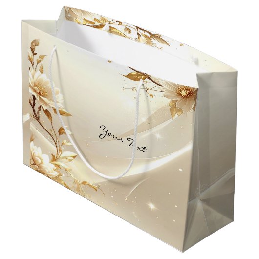 Witte en gouden bloemen cadeautas (Achterkant Gekanteld)