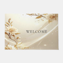 Witte en gouden bloemen deurmat