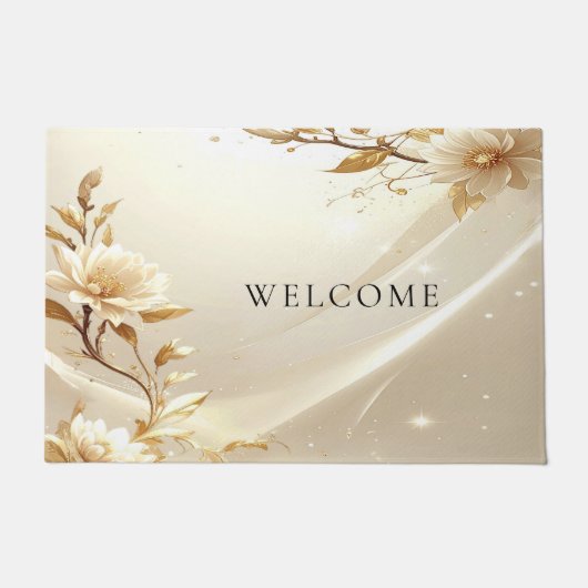 Witte en gouden bloemen deurmat (Voorkant)