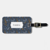 Witte en gouden bloemen doodles in blauw bagagelabel (Voorkant horizontaal)