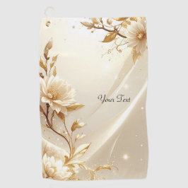 Witte en Gouden Bloemen Golf Handdoek