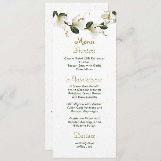 witte en gouden bloemen groen huwelijk menu (Voorkant / Achterkant)