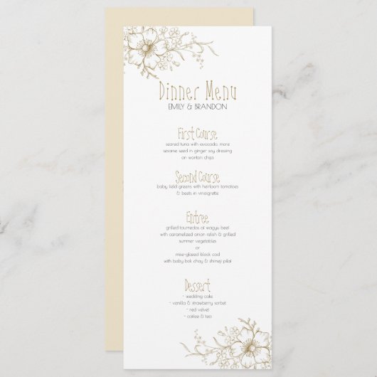 Witte en gouden bloemen hoek grens menu (Voorkant / Achterkant)