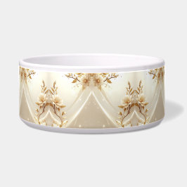 Witte en gouden bloemen huisdierbak voerbakje