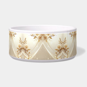 Witte en gouden bloemen huisdierbak voerbakje