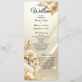 Witte en Gouden Bloemen Huwelijksprogramma Programmakaart