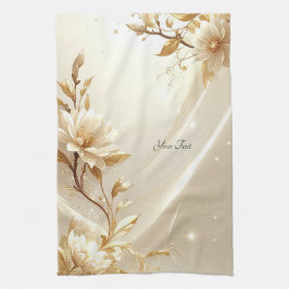 Witte en gouden bloemen keukenhanddoek