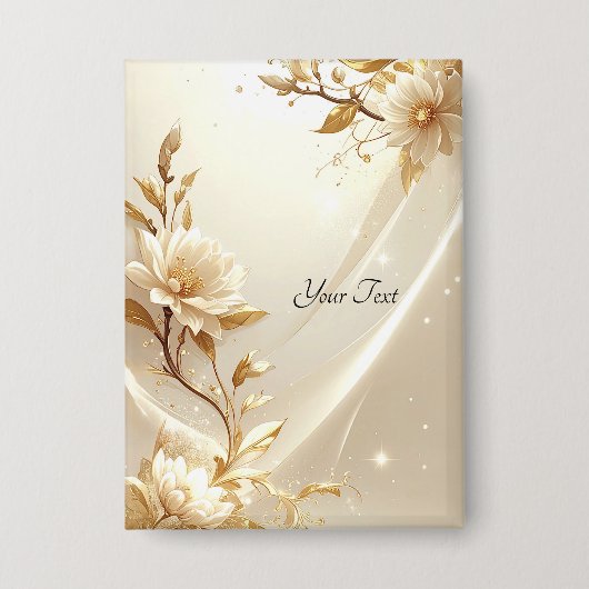 Witte en Gouden Bloemen Knop Button (Voorkant)