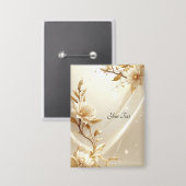 Witte en Gouden Bloemen Knop Button (Voorkant / Achterkant)