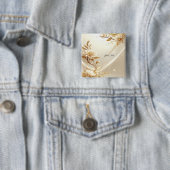 Witte en Gouden Bloemen Knop Vierkante Button 5,1 Cm (In situ)