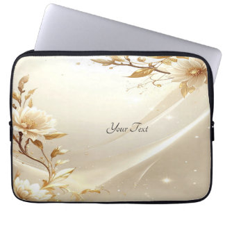 Witte en Gouden Bloemen Laptop Hoes