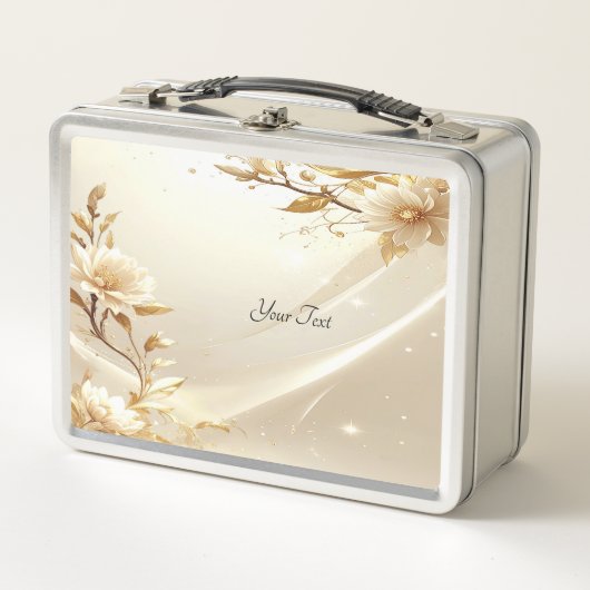 Witte en gouden bloemen lunchbox (Voorkant)