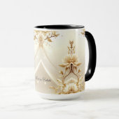 Witte en Gouden Bloemen Mok (Voorkant rechts)