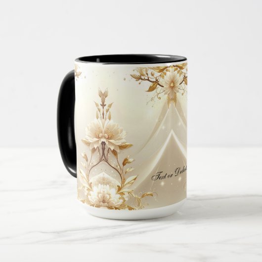 Witte en Gouden Bloemen Mok (Voorkant links)