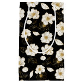 Witte en gouden bloemen op zwart klein cadeauzakje (Voorkant)