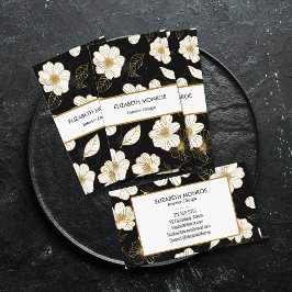 Witte en gouden bloemen op zwart visitekaartje