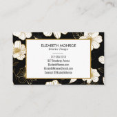 Witte en gouden bloemen op zwart visitekaartje (Achterkant)