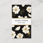 Witte en gouden bloemen op zwart visitekaartje (Voorkant)