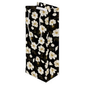 Witte en gouden bloemen op zwart wijn cadeautas (Achterkant Gekanteld)