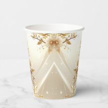 Witte en Gouden Bloemen Papieren Bekers