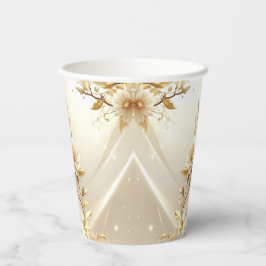 Witte en Gouden Bloemen Papieren Bekers