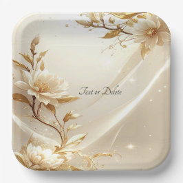 Witte en gouden bloemen papieren bord