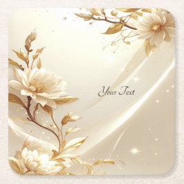 Witte en gouden bloemen papieren onderzetter
