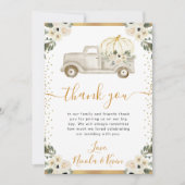 Witte en Gouden Bloemen Pompoen Truck Fall Wedding Bedankkaart (Voorkant)