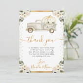 Witte en Gouden Bloemen Pompoen Truck Fall Wedding Bedankkaart (Staand voorkant)