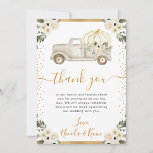Witte en Gouden Bloemen Pompoen Truck Fall Wedding Bedankkaart