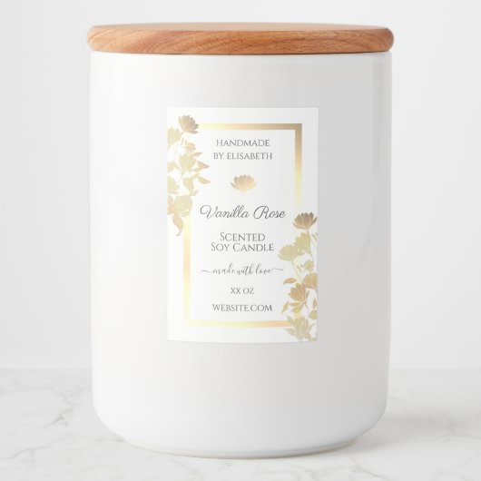 Witte en Gouden Bloemen Product Verpakking Etikett Voedselcontainer Etiket (Voorkant)