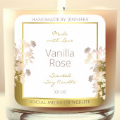 Witte en Gouden Bloemen Product Verpakkingsetikett Vierkante Sticker