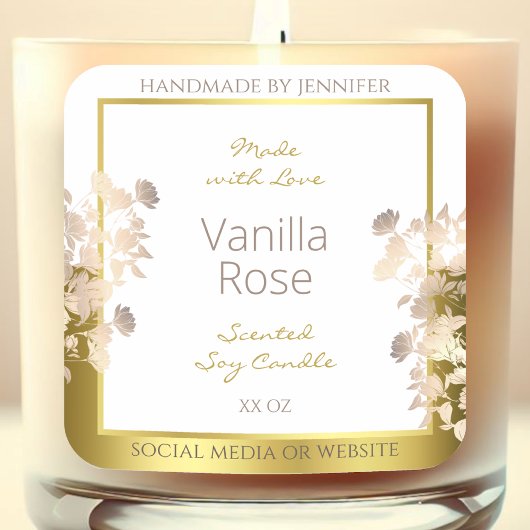 Witte en Gouden Bloemen Product Verpakkingsetikett Vierkante Sticker