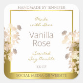 Witte en Gouden Bloemen Product Verpakkingsetikett Vierkante Sticker (Voorkant)